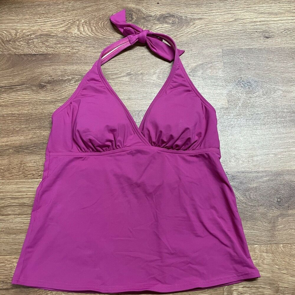 Lands End Womens Size 6 Tankini Halter Swim Suit Top Pink Solid Molded Cups